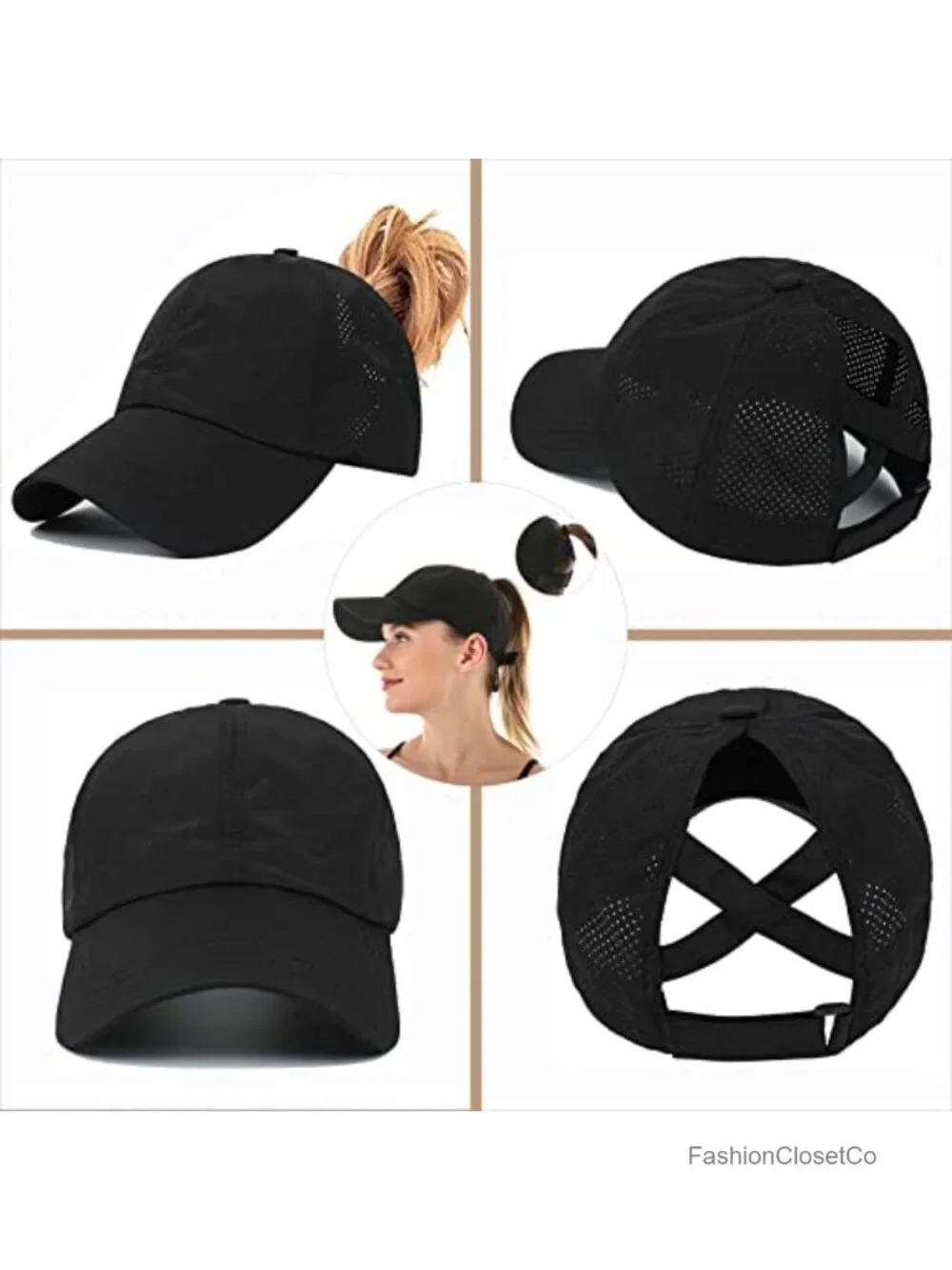 Ponytail Baseball Cap, Adjustable Criss Cross High Bun Quick Drying Trucker Hat